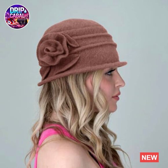 Wool Cloche Hat Winter Bucket Hat 1920s Vintage Floral Fedoras main image 6
